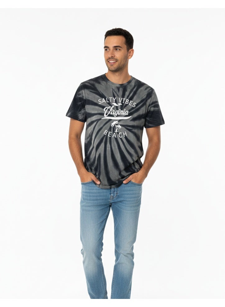 SENSATION Men’s Tie-Dye Graphic T-Shirt – Salty Vibes Virginia Beach Print, Short Sleeve Casual Tee - Image 1